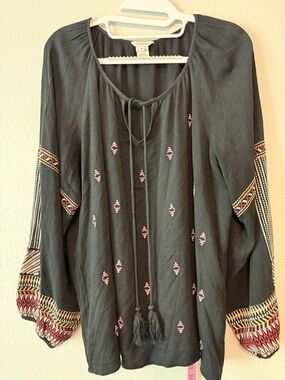 Sundance Black Tunic with Multicolor Sleeve Embroidery